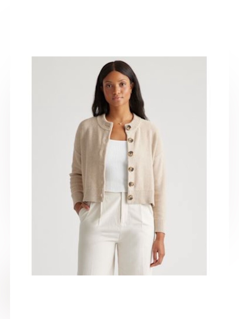 Quince 100% Organic Cotton Women's Cropped Cardigan/Cement MarI/M